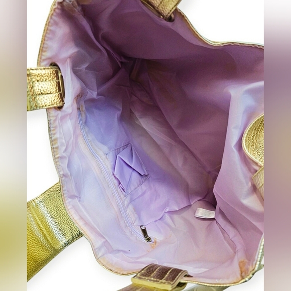 🆕️Elizabeth Taylor Large Purse Metallic Gold Pebbled Leather Shoulder Bag Glam - Picture 8 of 9